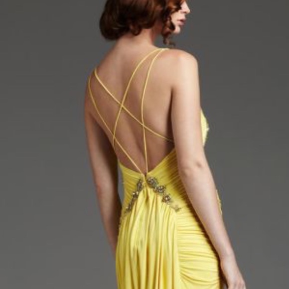 Mignon ruched full length beaded bodice back draped crisscross gown - Picture 4 of 8